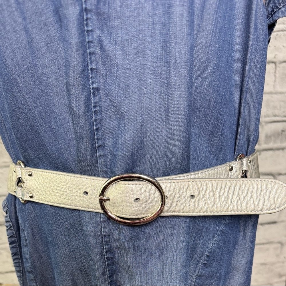 Unique Cole Haan Silver Leather Belt size Medium